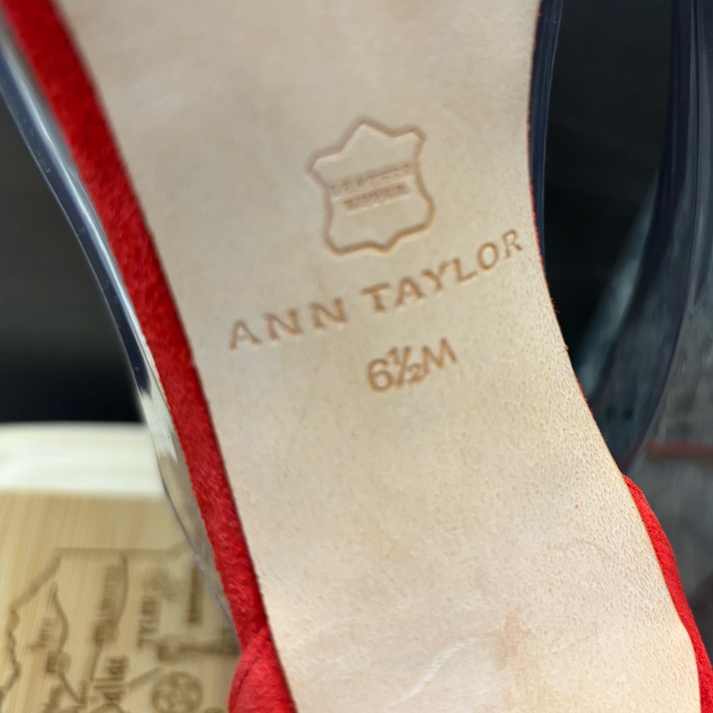 Ann Taylor Red Suede Ankle Strap Heeled Sandals Size 6.5 - Picture 11 of 11